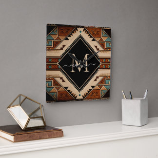 Horloge Carrée Native American Indian Culture Boho Style Monogram