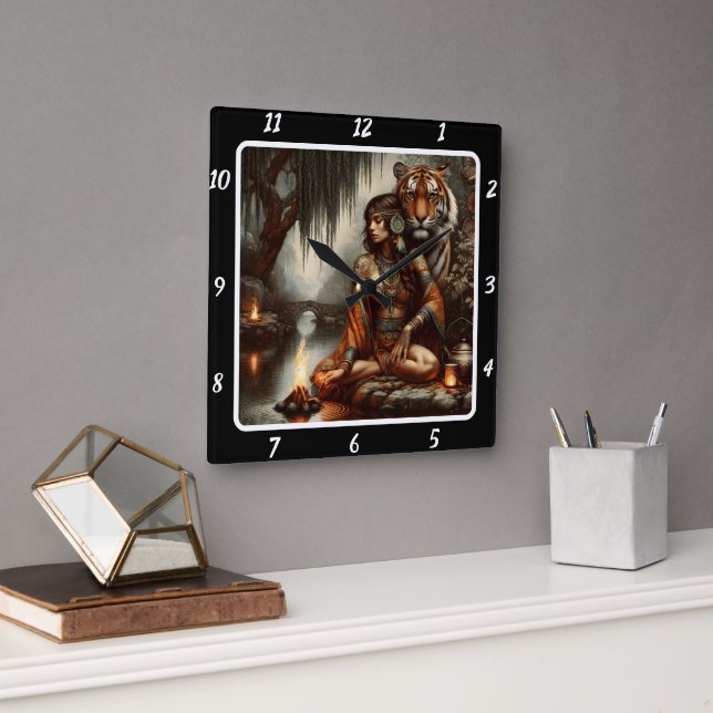 Horloge Carrée Native Majesty : River's Edge Tiger's Watch (Bureau)