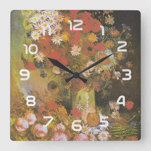 Horloge Carrée Nature morte florale de Van Gogh Red Poppies & Ros