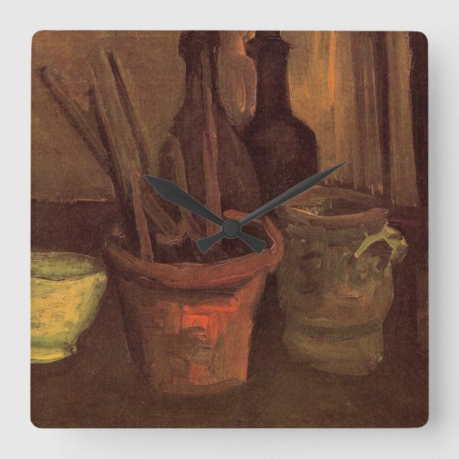 Horloge Carrée Nature morte Pinceaux dans un pot par Vincent van  (Recto)