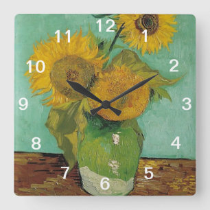 Horloge Carrée nature morte - vase avec trois tournesols, van Gog