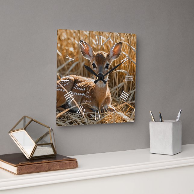 Horloge Carrée Nature Thème Cute Baby Deer (Bureau)