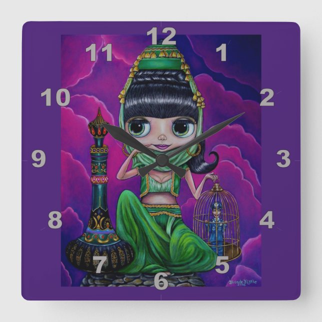 Horloge Carrée Naughty Green Génie Girl Doll Magic Bottle Cute (Recto)