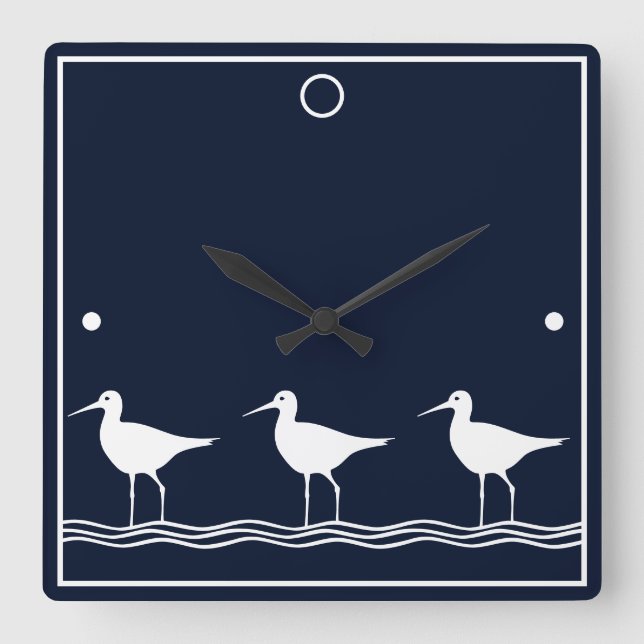 Horloge Carrée Nautical Navy Blue Sandpipers Shore Bird (Recto)