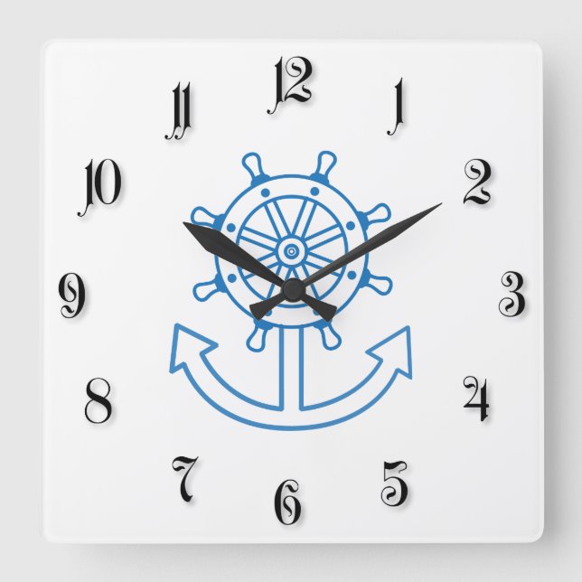 Horloge Carrée Nautical ship wheel and anchor (Recto)