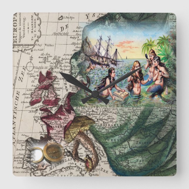 Horloge Carrée nautical Vintage European Map clock (Recto)