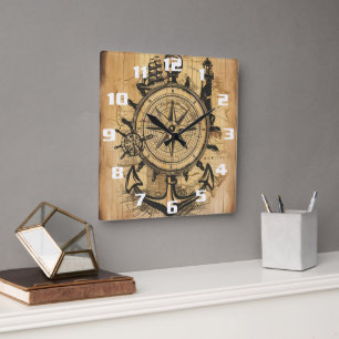 Horloge Carrée Nautique rustique
