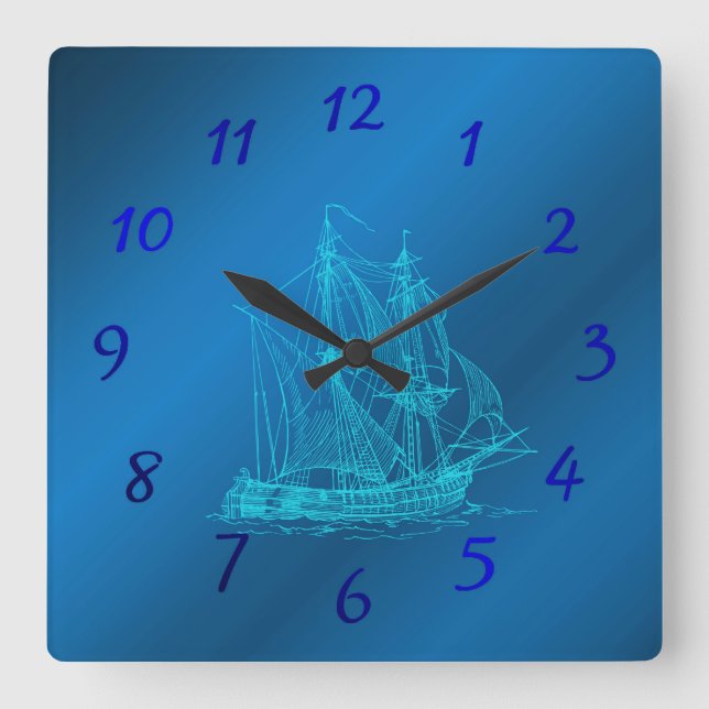 Horloge Carrée navire en bleu regarde (Recto)