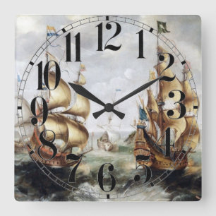 Horloge Carrée Navires en mer 1632
