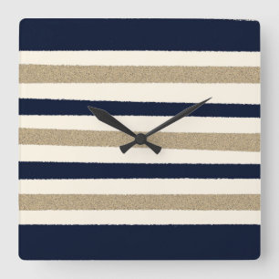 Horloge Carrée Navy/Beige Paper Stripes