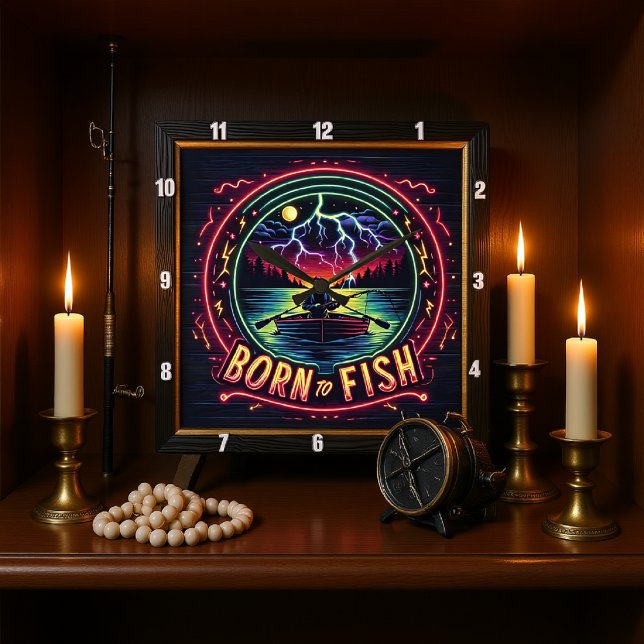 Horloge Carrée Né à Fish Electric Angler (Créateur téléchargé)