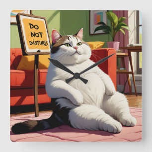 Horloge Carrée Ne pas déranger Fat Cat Drôle