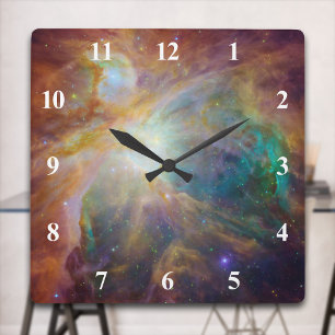 Horloge Carrée Nebula Orion avec chiffres blancs