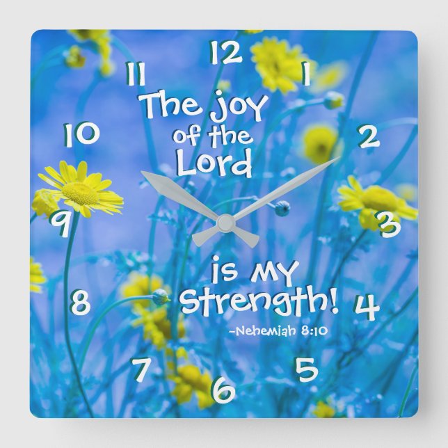 Horloge Carrée Néhémie 8:10 La joie du Seigneur est ma force (Recto)