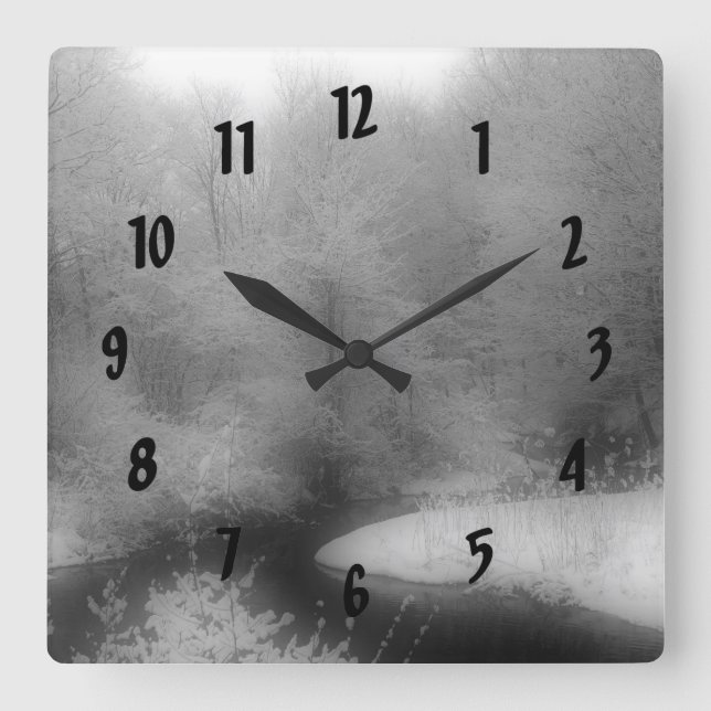 Horloge Carrée Neige Et Flux D'Hiver Nature (Recto)