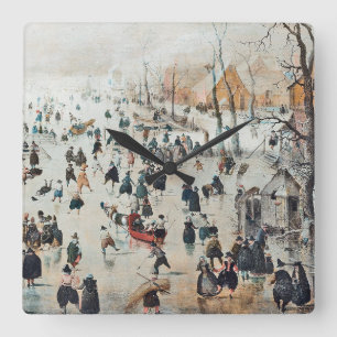 Horloge Carrée Neige Hiver Hollande Patinage sur glace 1600 Horlo