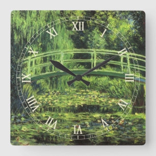 Horloge Carrée Nénuphars blancs par Claude Monet, Art Vintage