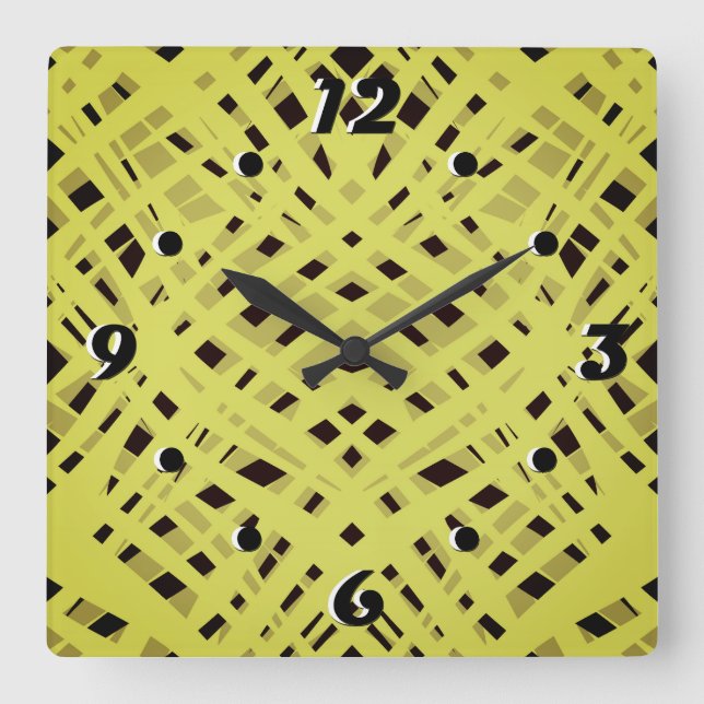 Horloge Carrée Néon, abstract , noir , yellow (Recto)