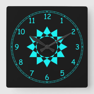 Horloge Carrée Néon Blue W/Star and Fun Frame