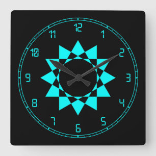 Horloge Carrée Néon Blue W/Star and Fun Frame