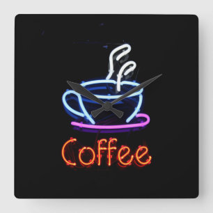 Horloge Carrée Neon Coffee Sign