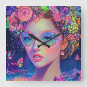 Horloge Carrée Neon Garden Goddess