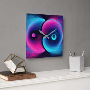 Horloge Carrée Neon Harmony : Une interprétation moderne de Yin Y
