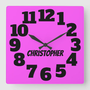 Horloge Carrée Neon Hot rose Grand Nombre