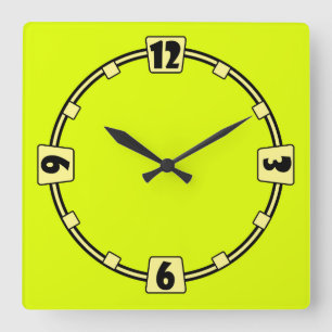 Horloge Carrée néon jaune fluorescent citron brillant