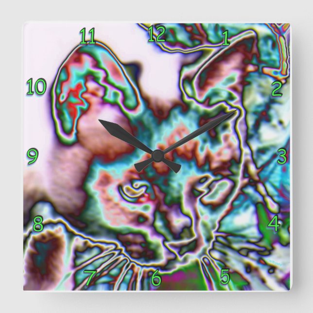 Horloge Carrée Neon Kitty (Recto)