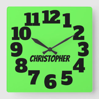 Horloge Carrée Néon Lime Green Big Numbers