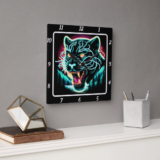 Horloge Carrée Neon Panther Shadow
