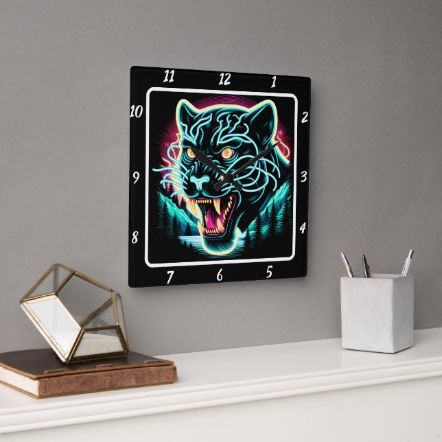 Horloge Carrée Neon Panther Shadow (Bureau)