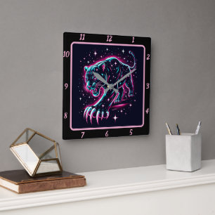 Horloge Carrée Neon Panther Twilight Timer
