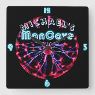 Horloge Carrée Neon Plasma Ball Mancave Jeu Den Personnalisé