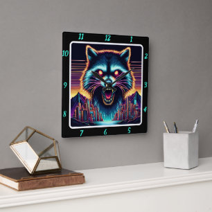 Horloge Carrée Neon Raccoon Cyber City