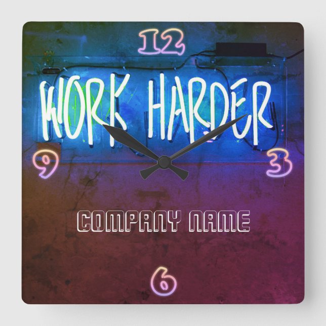 Horloge Carrée Neon Work Harder Bureau Personnel Salle Personnali (Recto)