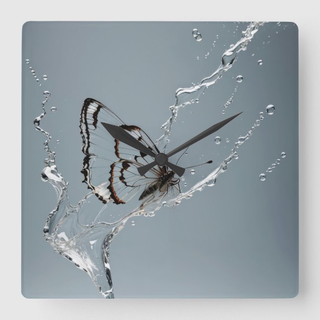 Horloge Carrée Nettoyer Le Papillon Dans L'Eau (Recto)