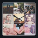 Horloge Carrée Neuf Modèle de collection photo<br><div class="desc">Photo Collage 9 Photo et Modèle de texte .. simplement ajouter vos propres photos à cette grande horloge murale .. facile de personnaliser .. personnalisable horloge modèle photo de Ricaso - idéal-idées cadeaux</div>