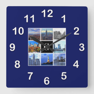 Horloge Carrée New York City Skyline 8 Photo Collage