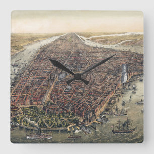 Horloge Carrée New York City vintage, Manhattan, pont de Brooklyn