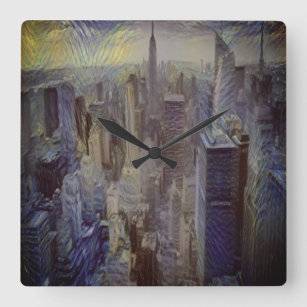 Horloge Carrée New York dans mon tableau de rêve bleu