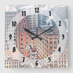 Horloge Carrée New York NY - Groupe de gratte-ciel vers 1900