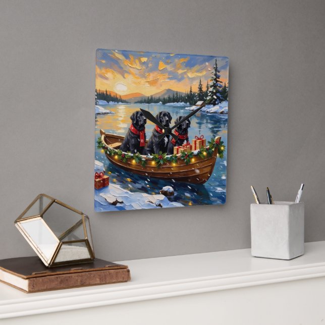 Horloge Carrée Newfoundland Dog Christmas Boat Holiday (Bureau)