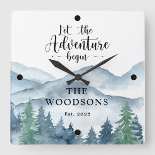 Horloge Carrée Newlyweds Forest Adventure Begins Wedding