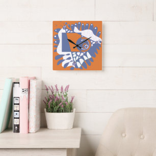Horloge Carrée Nid d'oiseau - Orange Periwinkl