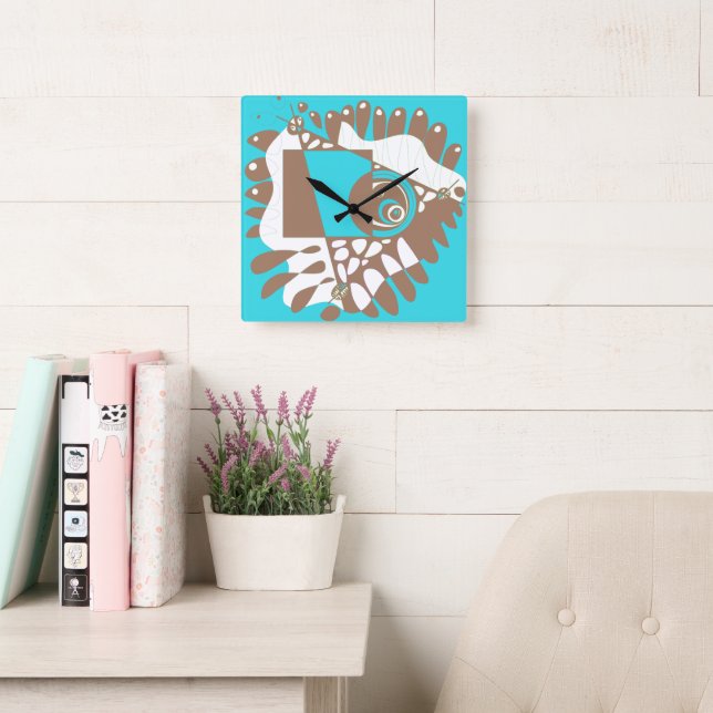 Horloge Carrée Nid d'oiseaux - Brown turquoise (Salle de lecture)