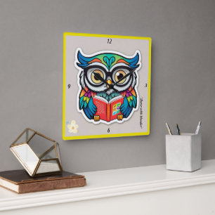 Horloge Carrée "Nid littéraire du hibou"