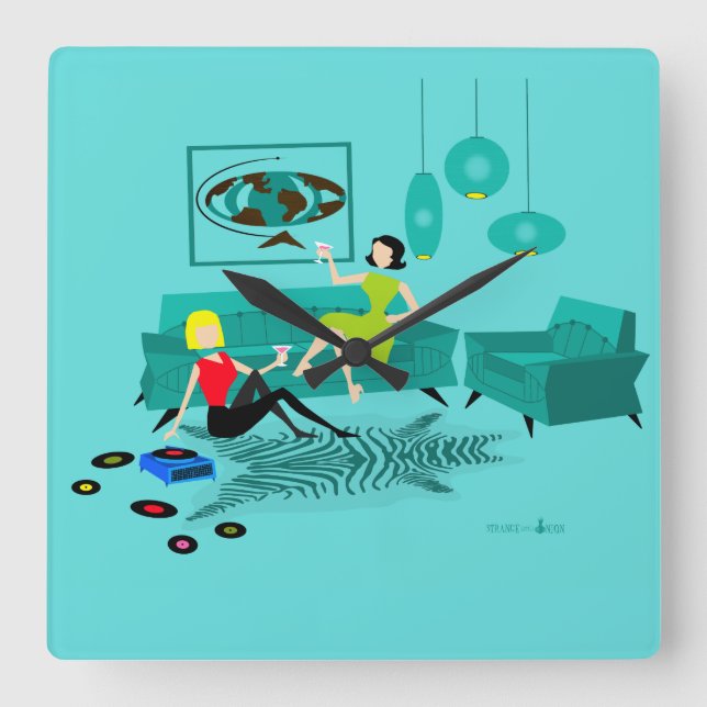 Horloge Carrée Night Retro Girls In Acrylic Wall Clock (Recto)