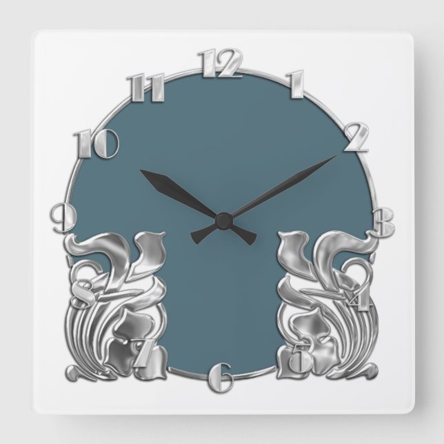 Horloge Carrée N'importe quelle couleur avec blanc Art Déco Desig (Recto)